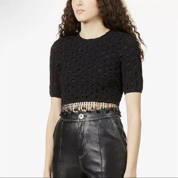 GANNI Black Smocked Top with beads - Picture 1 of 7